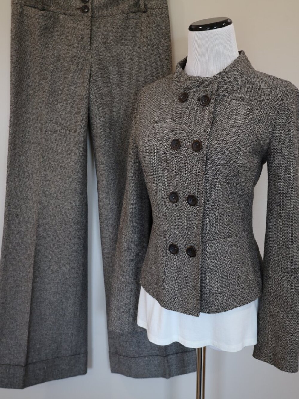 ANN TAYLOR LOFT Size 0 / 2 Brown Tweed Pant Suit Blazer & Pants Women's